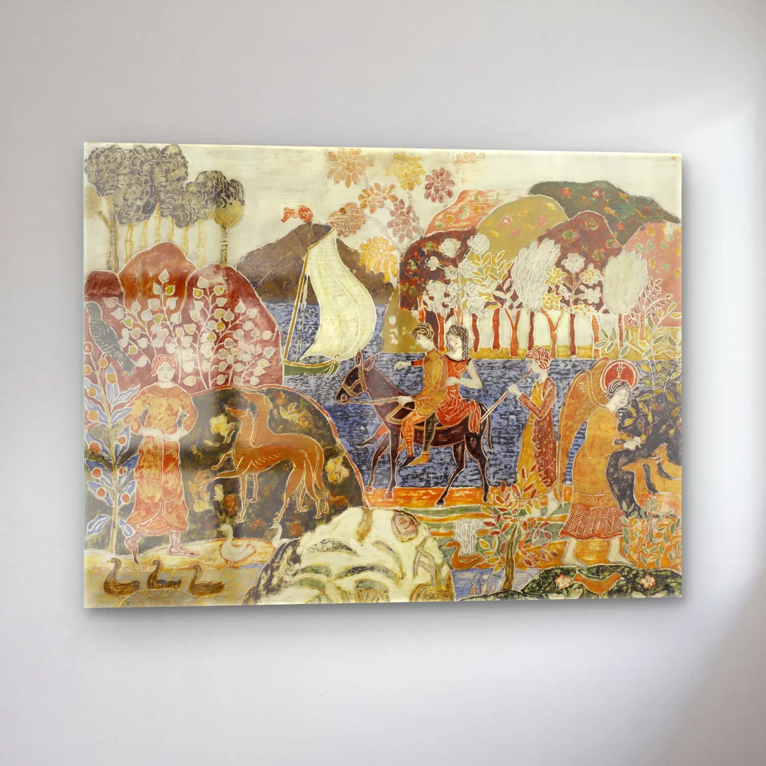 Charles Prendergast – Two Figures on a Mule cam tablo — sol açıdan görünüm