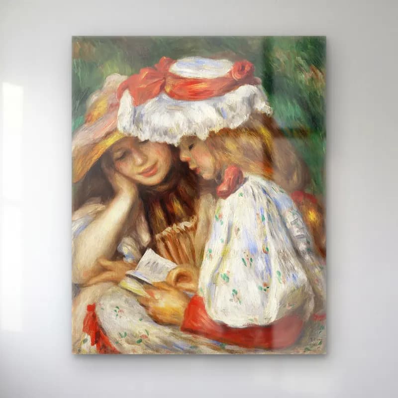 Pierre-Auguste Renoir – Two Girls Reading cam tablo — Pierre-Auguste Renoir – Two Girls Reading — empresyonist kitap okuyan kadın