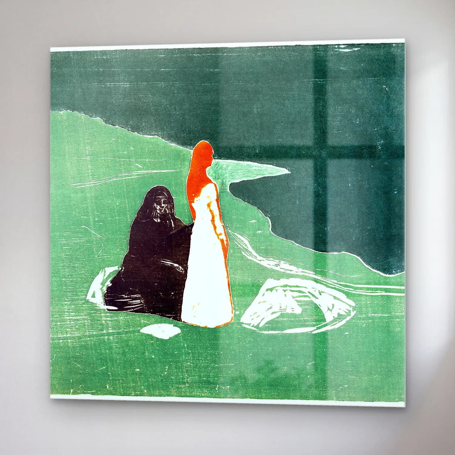 Edvard Munch – Two Women on the Shore – Yeşil Tonlar cam tablo — sağ açıdan görünüm