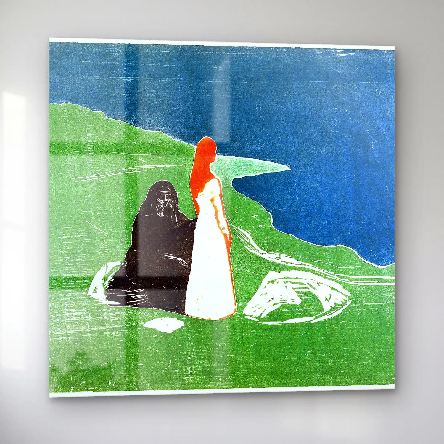 Edvard Munch – Two Women on the Shore – Yeşil Tonlar cam tablo — sol açıdan görünüm