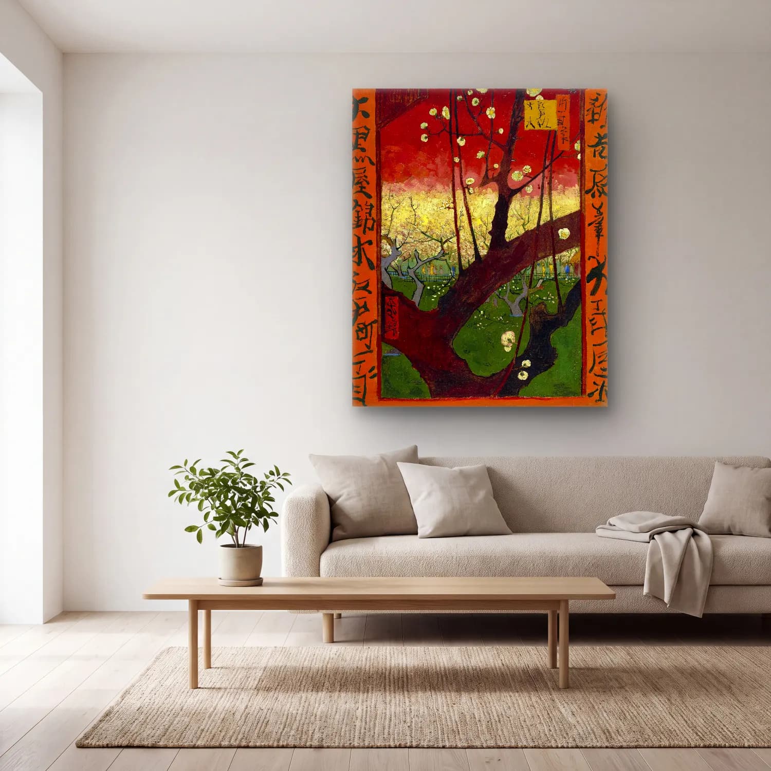 Vincent van Gogh – Bloeiende pruimenboomgaard- naar Hiroshige cam tablo — açık renk salonda