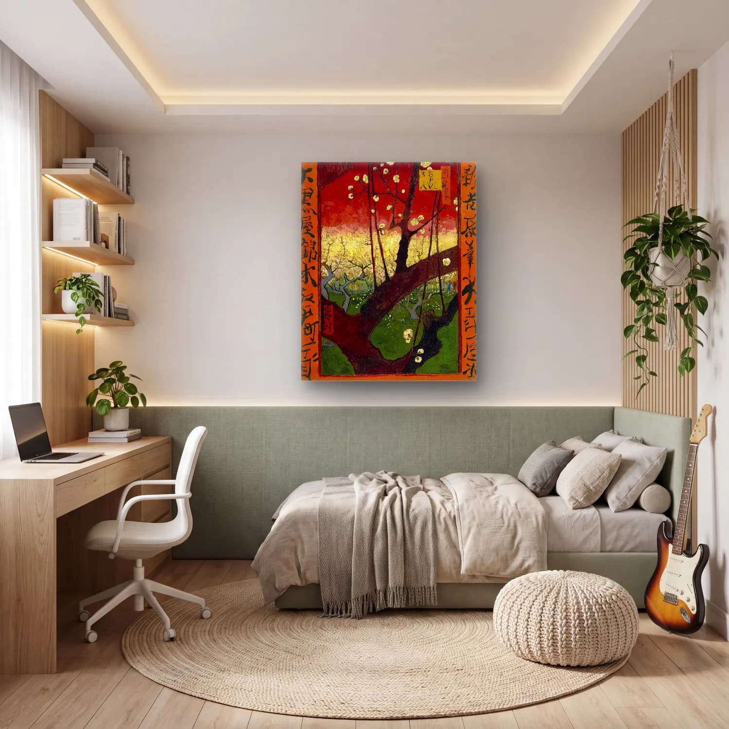 Vincent van Gogh – Bloeiende pruimenboomgaard- naar Hiroshige cam tablo — genç odasında
