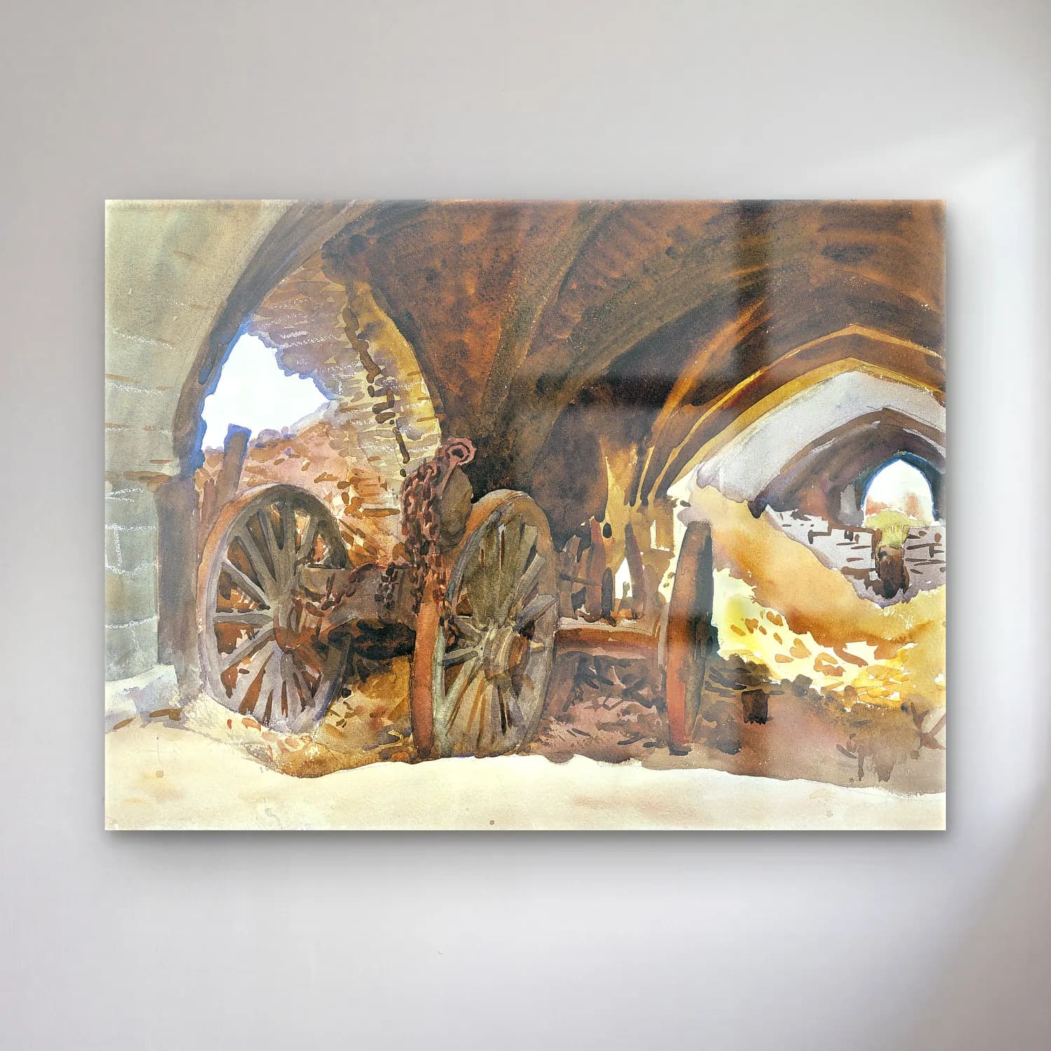 John Singer Sargent – Wheels in Vault – Bej Tonlar cam tablo — John Singer Sargent – Wheels in Vault – Bej Tonlar — suluboya savaş sahnesi