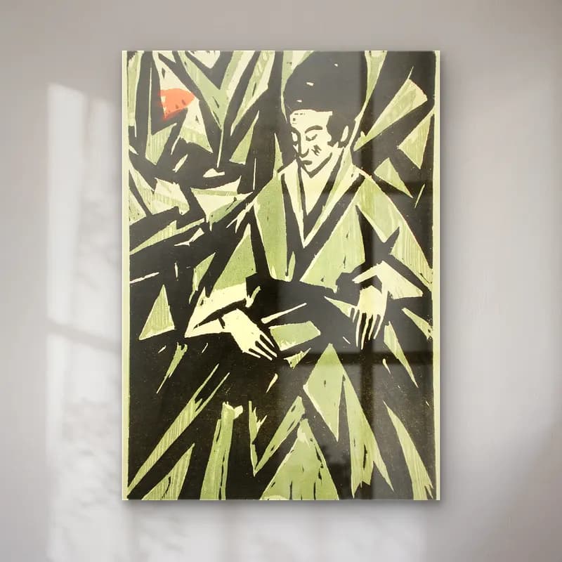Otto Lange – Woman in green cam tablo — Otto Lange – Woman in green — japon baskı erkek portresi