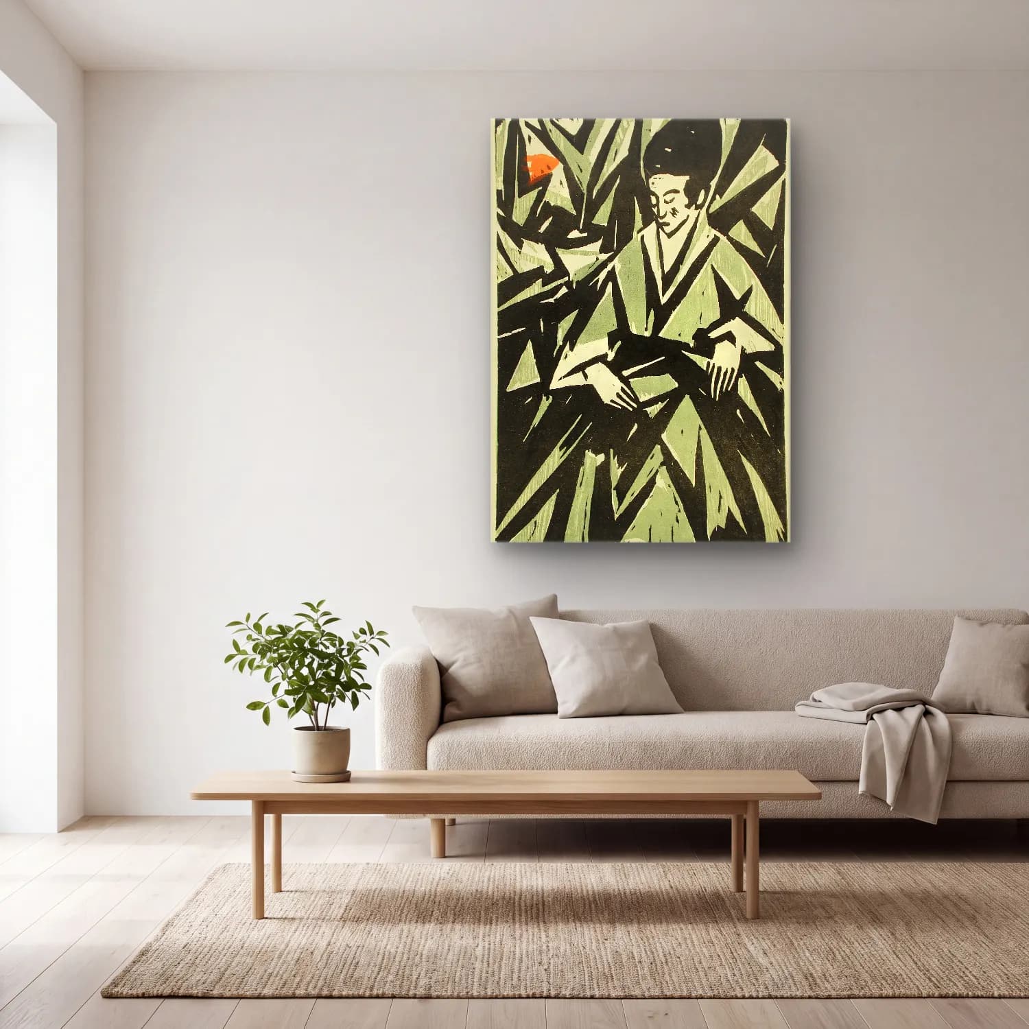 Otto Lange – Woman in green cam tablo — açık renk salonda