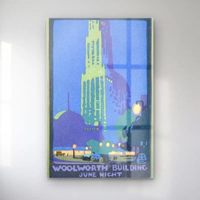 Robinson Elmer – Woolworth Building June Night from Postcards New York… cam tablo — Robinson Elmer – Woolworth Building June Night from Postcards New York… — vintage poster gece şehir