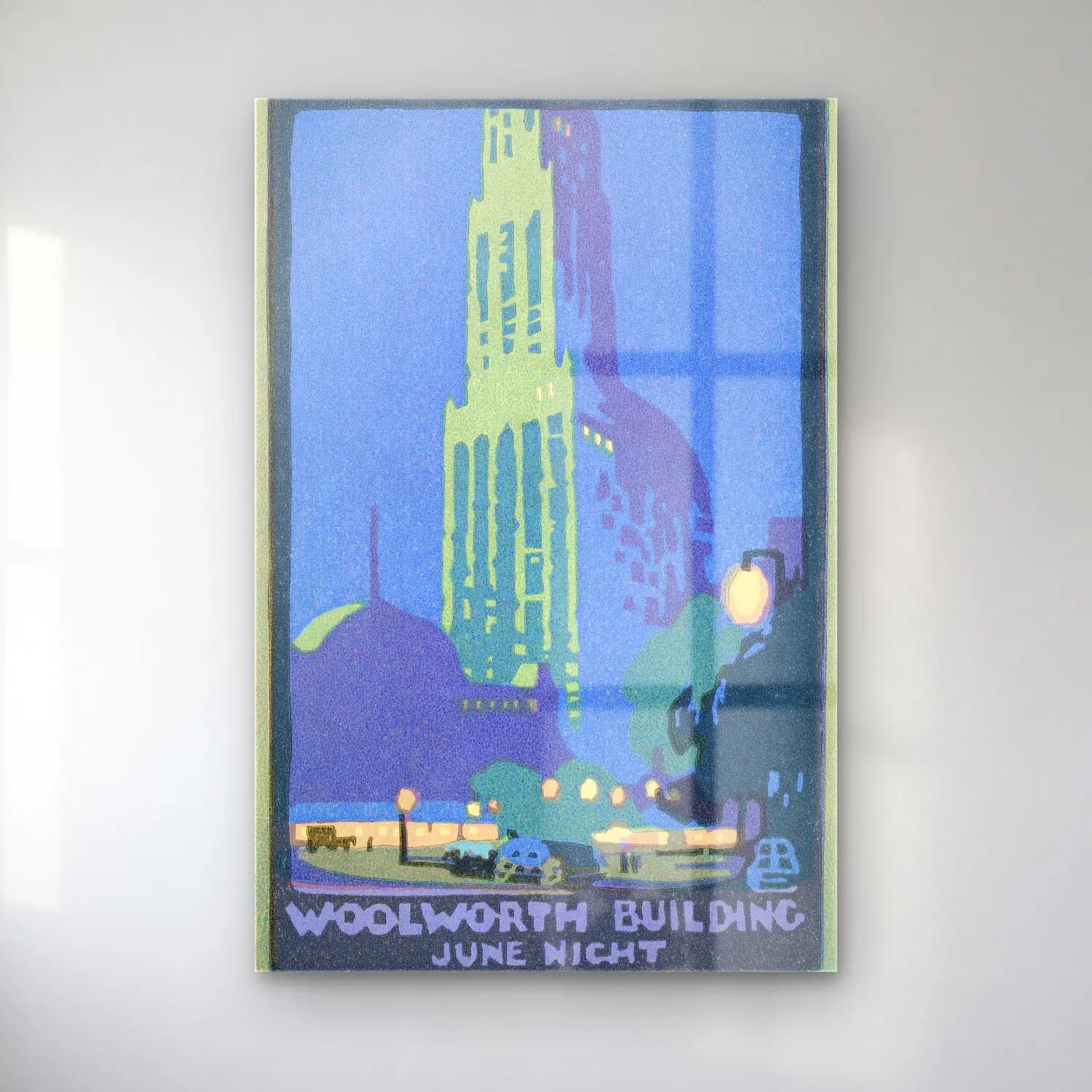 Robinson Elmer – Woolworth Building June Night from Postcards New York… cam tablo — Robinson Elmer – Woolworth Building June Night from Postcards New York… — vintage poster gece şehir