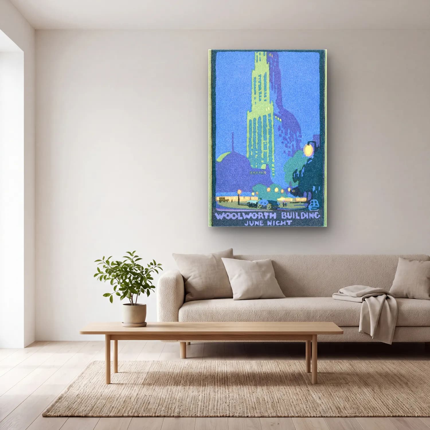 Robinson Elmer – Woolworth Building June Night from Postcards New York… cam tablo — açık renk salonda