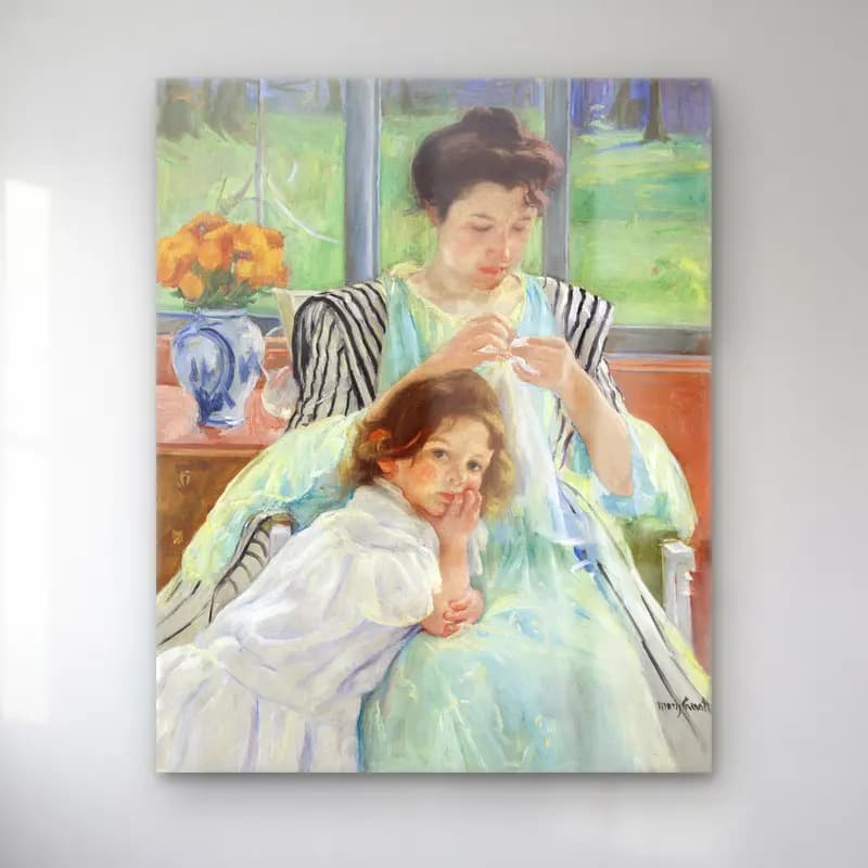 Mary Cassatt – Young Mother Sewing cam tablo — Mary Cassatt – Young Mother Sewing — empresyonist anne ve çocuk