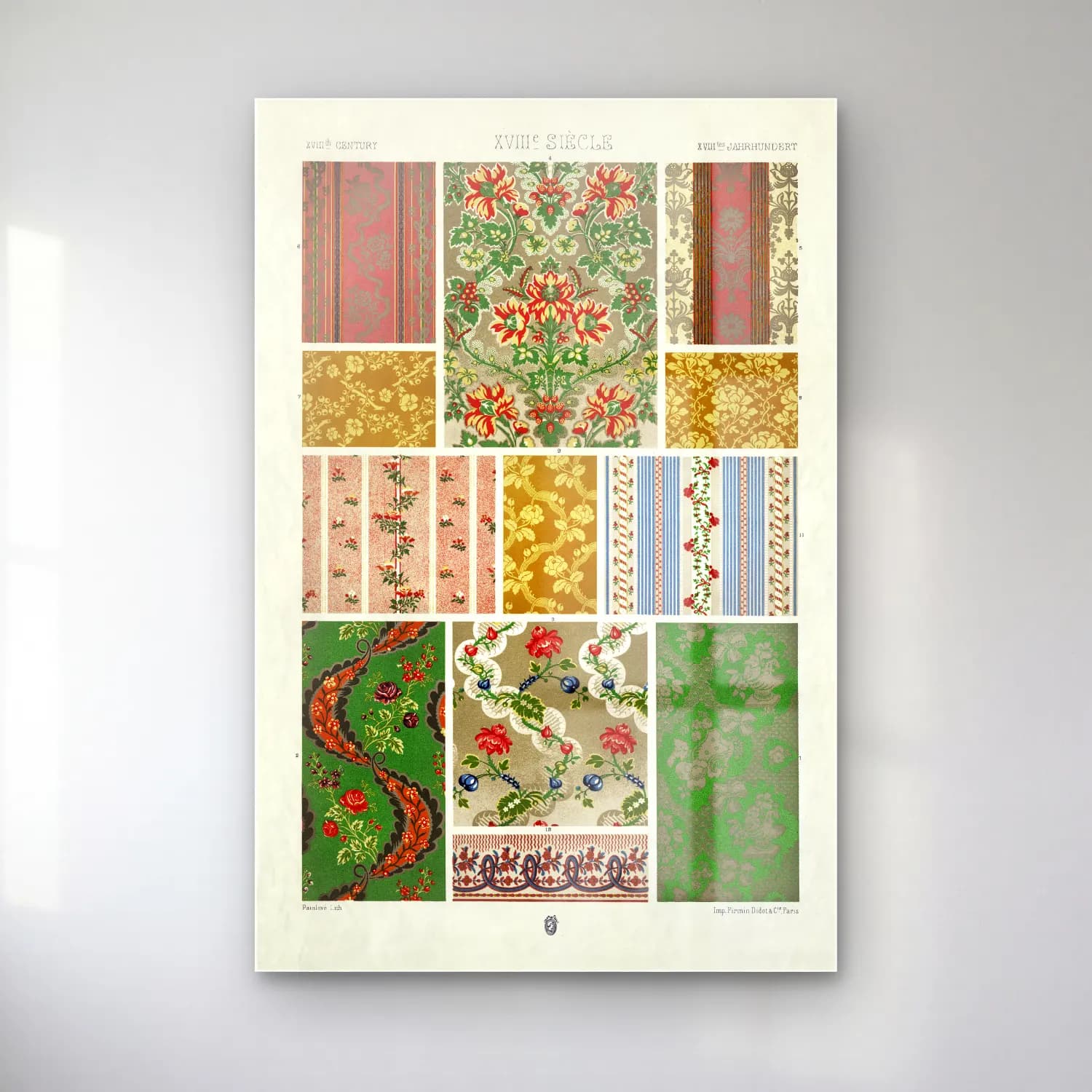 Albert Racine – 18th Century pattern cam tablo — Albert Racine – 18th Century pattern — maksimalist çiçek deseni