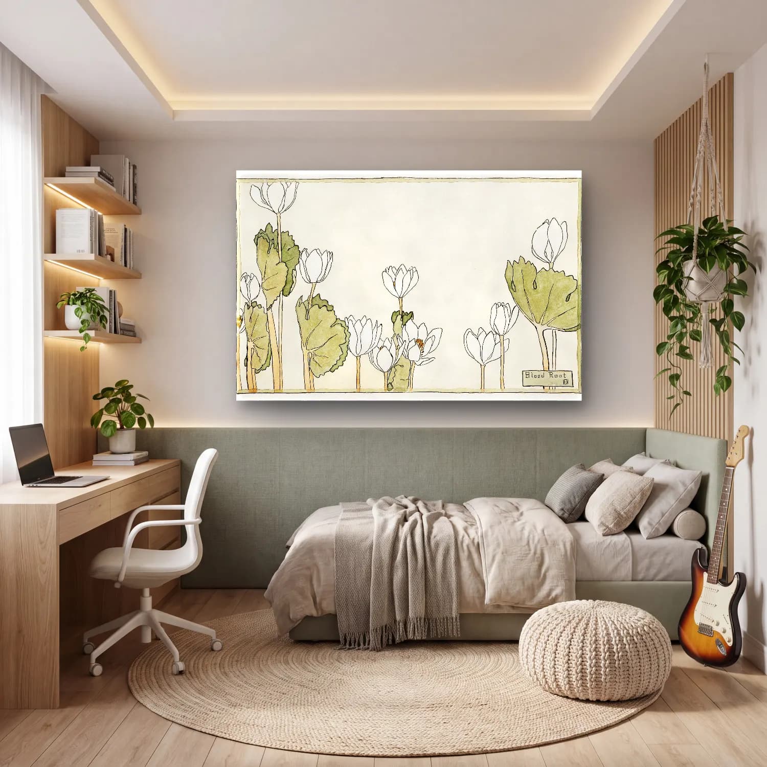 Hannah Borger Overbeck – Blood Root – Bej Tonlar cam tablo — genç odasında