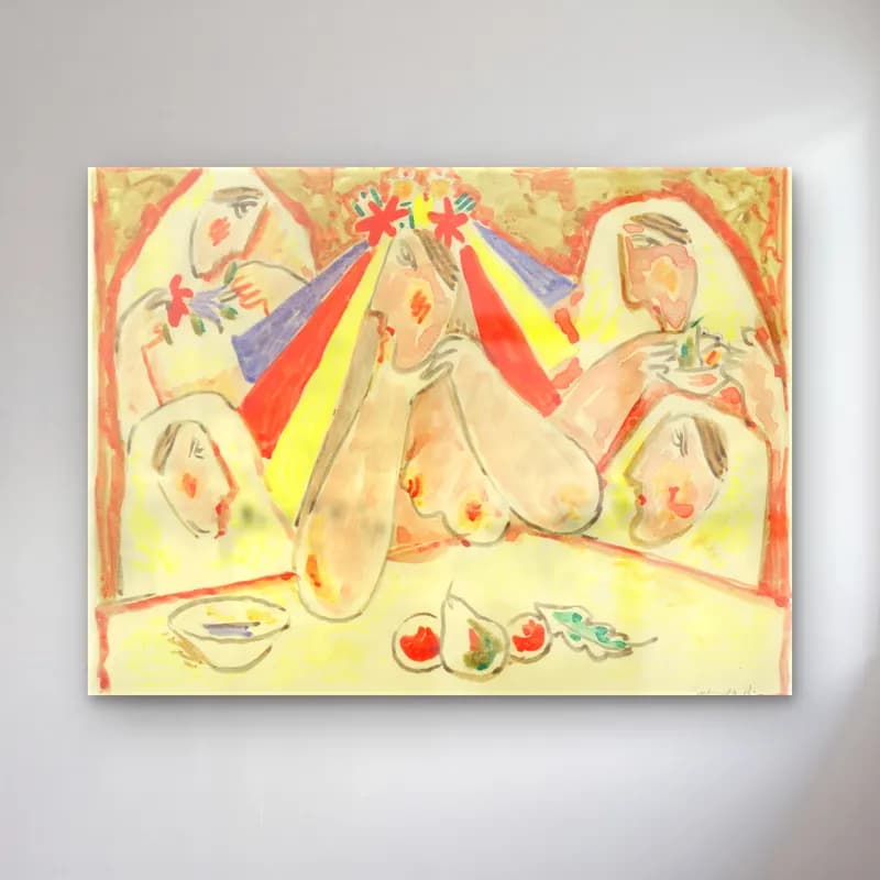 Mikuláš Galanda – Bride (bride among bridesmaids) cam tablo — Mikuláš Galanda – Bride (bride among bridesmaids) — suluboya meyveli natürmort