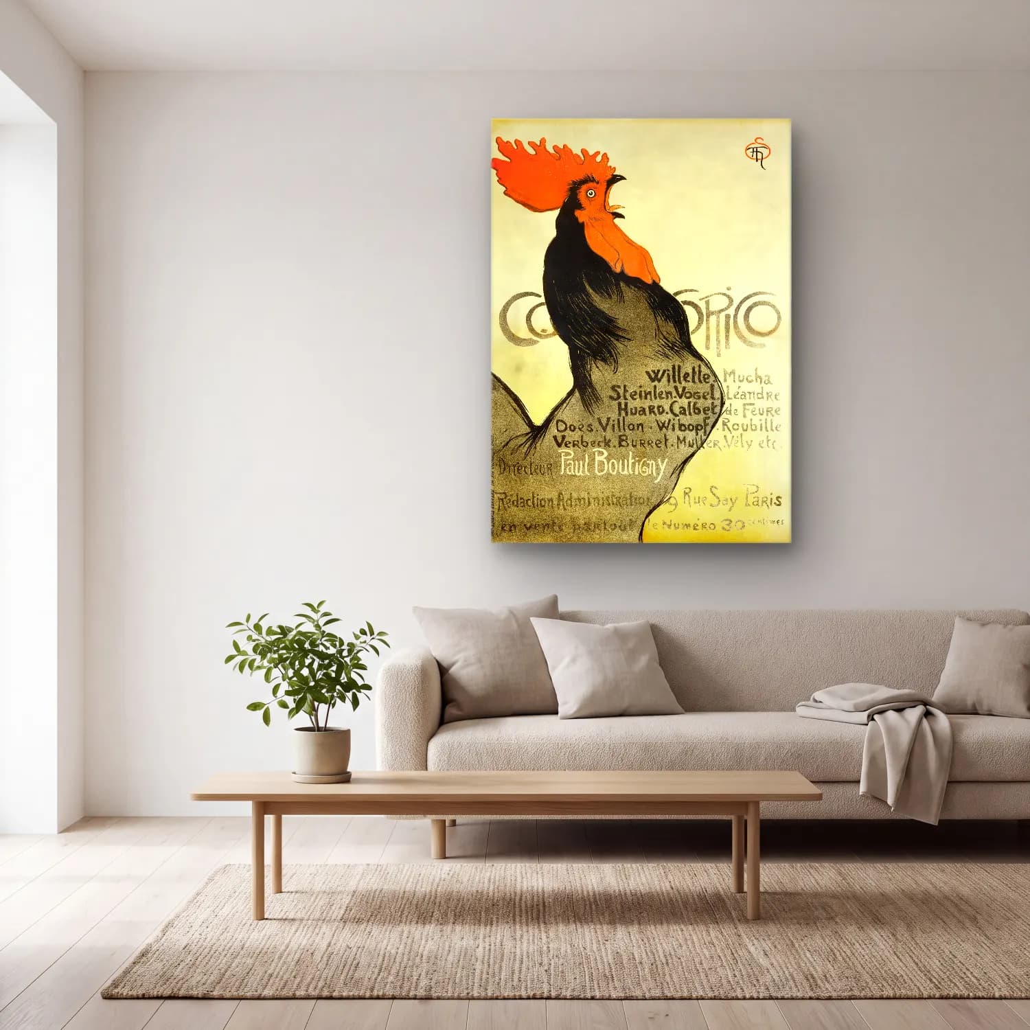 Vintage Poster Horoz cam tablo — açık renk salonda
