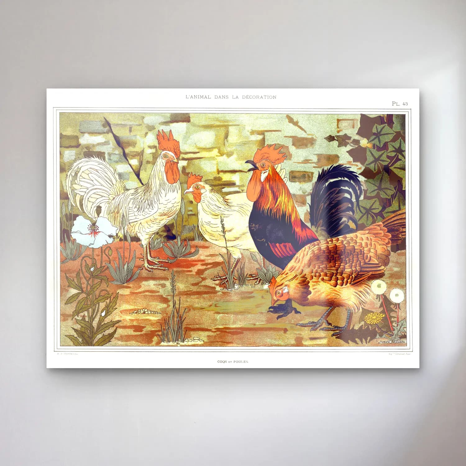 Maurice Pillard Verneuil – Coqs et poules from L animal dans la décoration illustrated cam tablo — Maurice Pillard Verneuil – Coqs et poules from L animal dans la décoration illustrated — vintage horoz