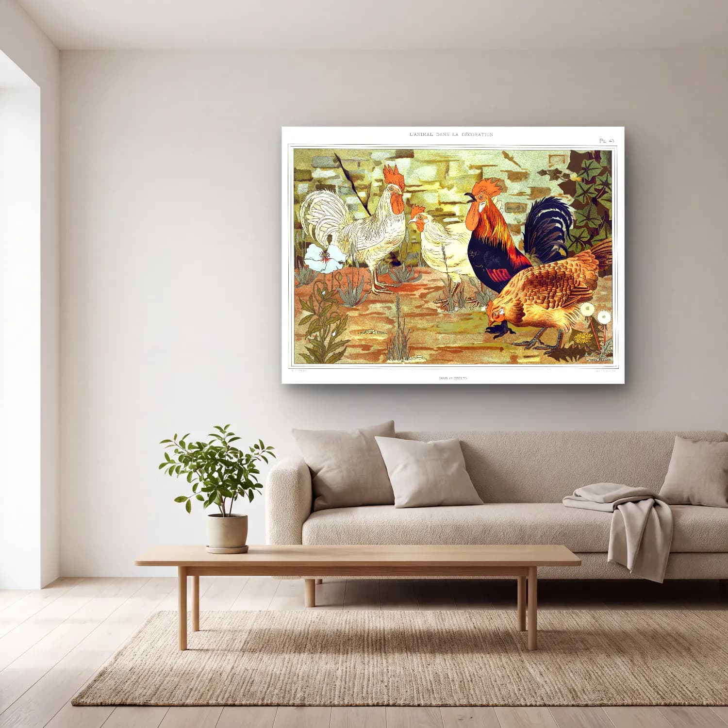 Maurice Pillard Verneuil – Coqs et poules from L animal dans la décoration illustrated cam tablo — açık renk salonda