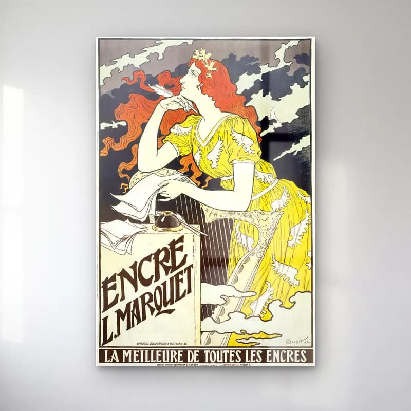 Eugene Samuel Grasset – Encre L. Marquet, vintage woman cam tablo — Eugene Samuel Grasset – Encre L. Marquet, vintage woman — vintage poster elbiseli kadın