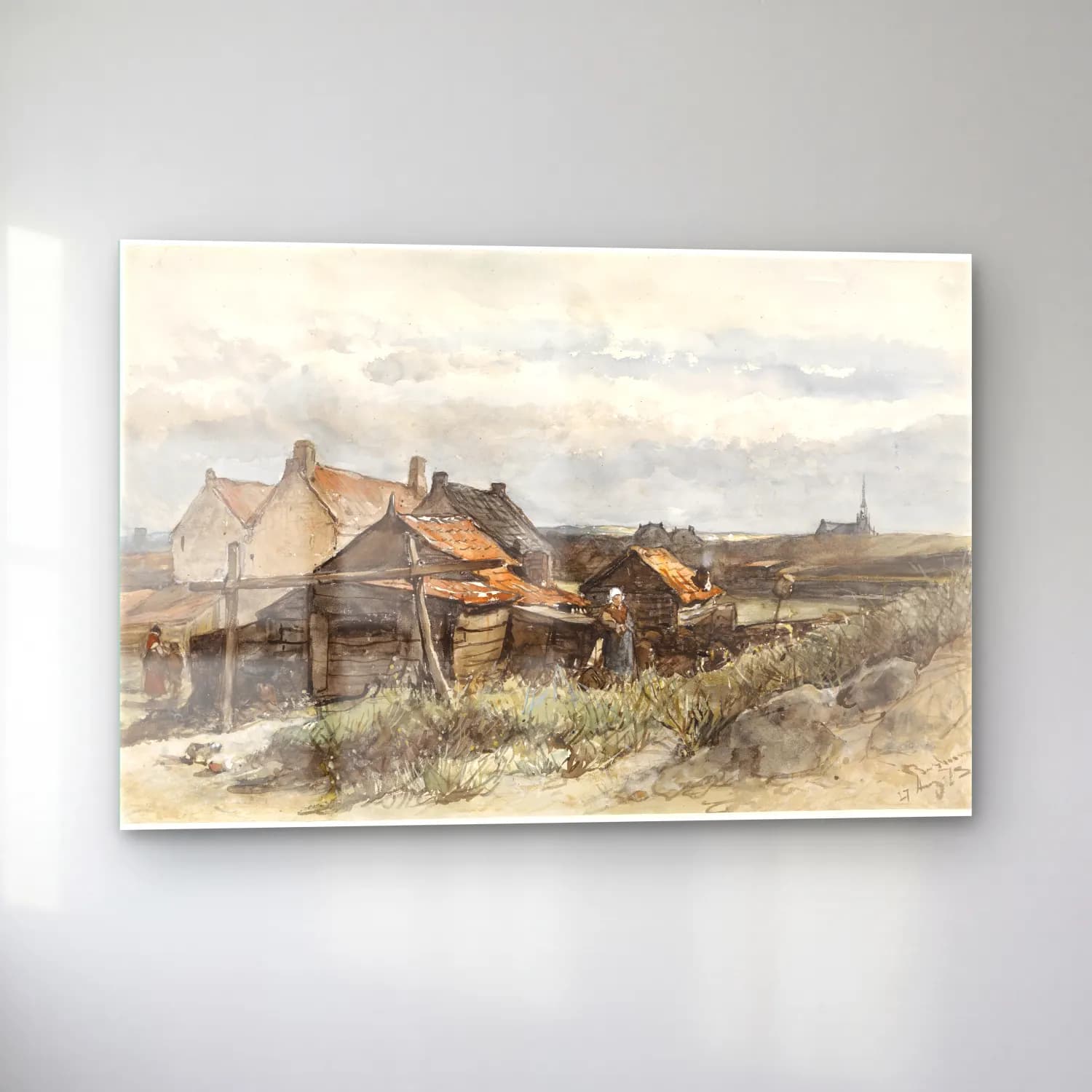 Suluboya Kır Evi No. 35 cam tablo — sol açıdan görünüm