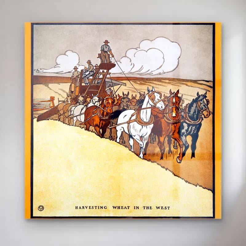 Edward Penfield – Harvesting Wheat in the West cam tablo — Edward Penfield – Harvesting Wheat in the West — vintage savaş sahnesi