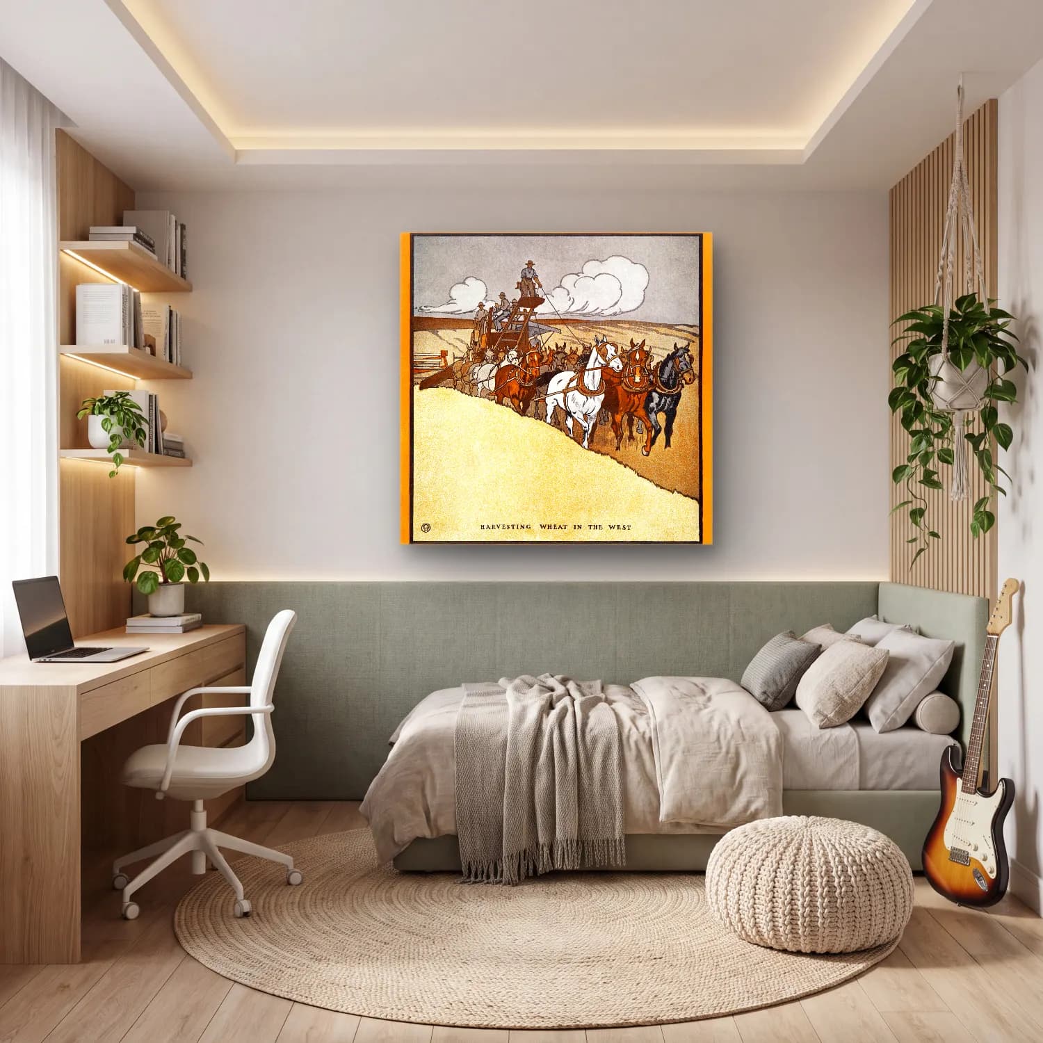 Edward Penfield – Harvesting Wheat in the West cam tablo — genç odasında