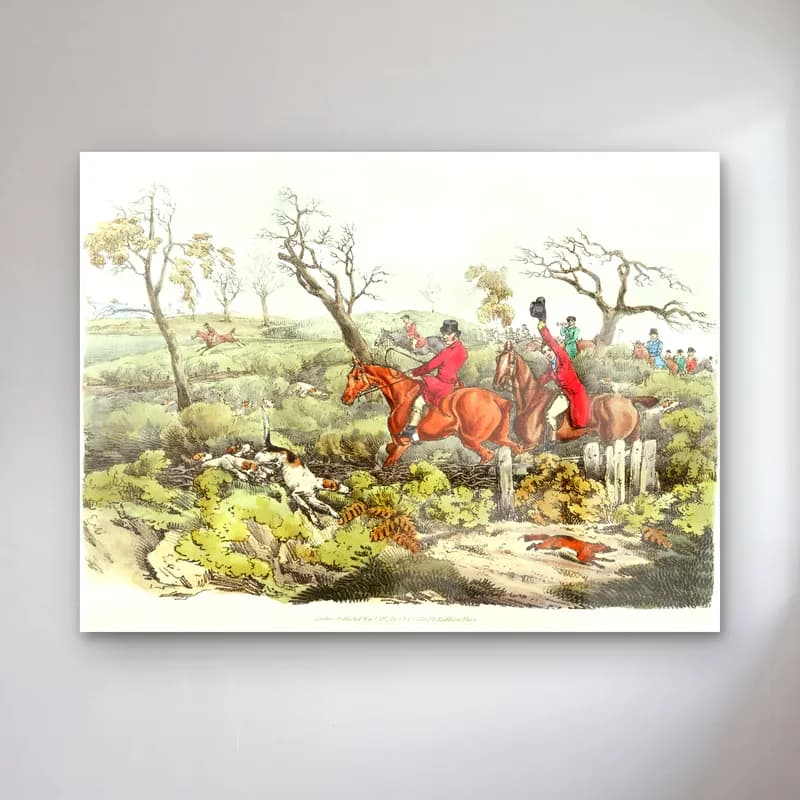Henry Alken – Illustration of fox hunting from Sporting Sketches cam tablo — Henry Alken – Illustration of fox hunting from Sporting Sketches — vintage savaş sahnesi
