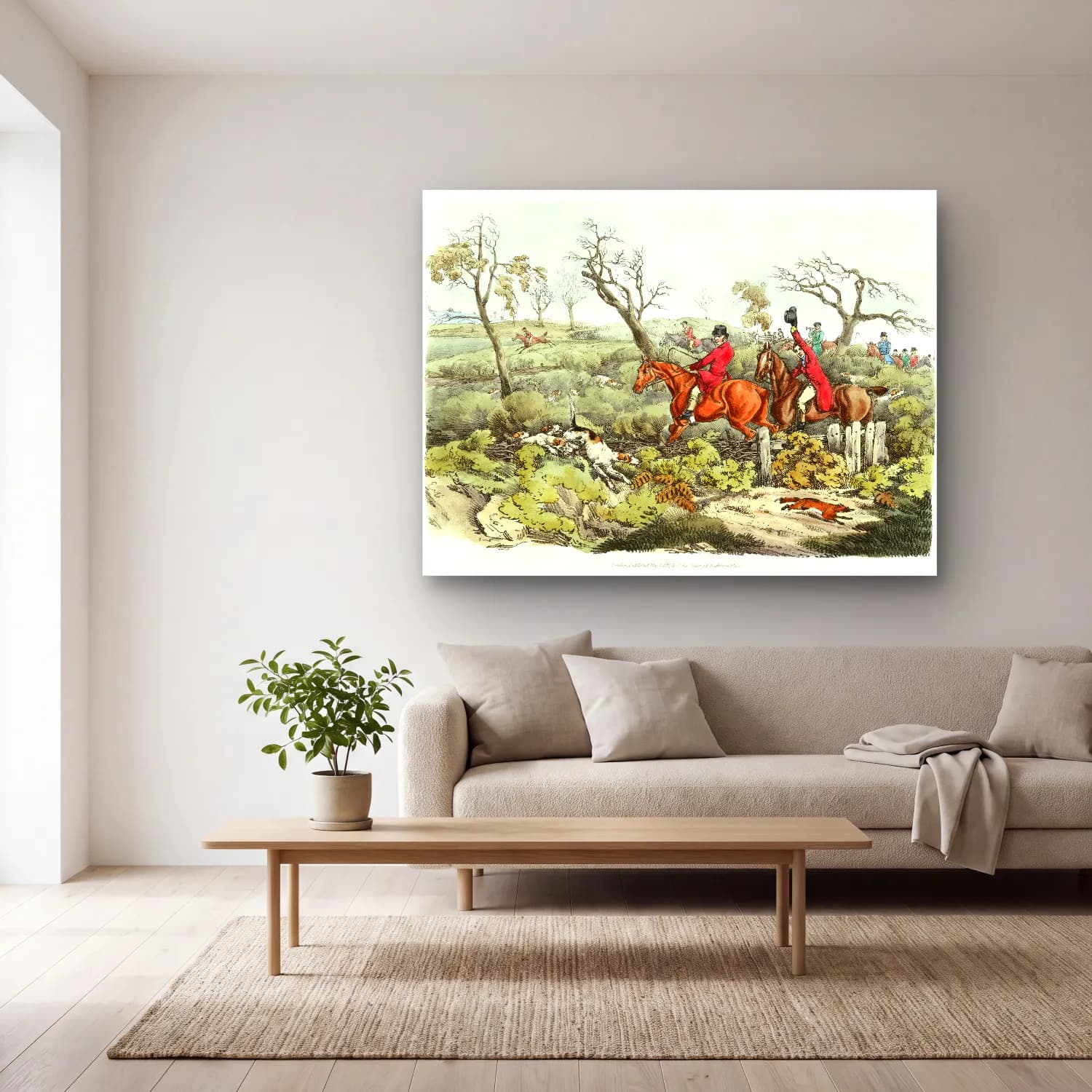 Henry Alken – Illustration of fox hunting from Sporting Sketches cam tablo — açık renk salonda
