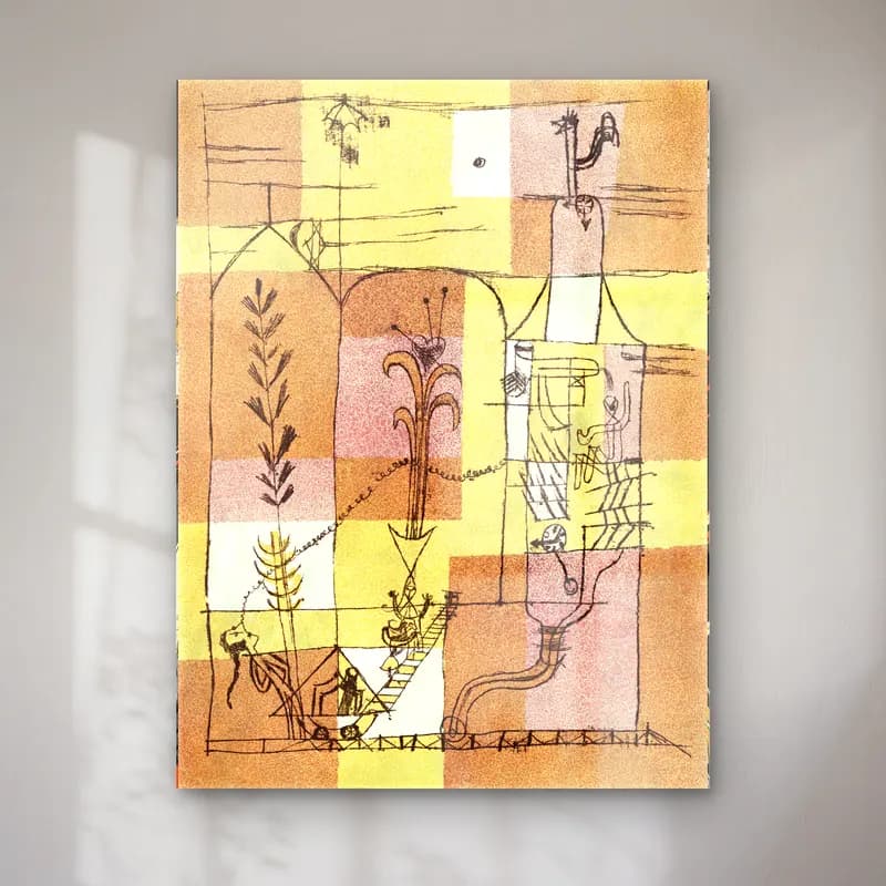 Paul Klee – In the Spirit of Hoffmann – Bej Tonlar cam tablo — Paul Klee – In the Spirit of Hoffmann – Bej Tonlar — boho vazo