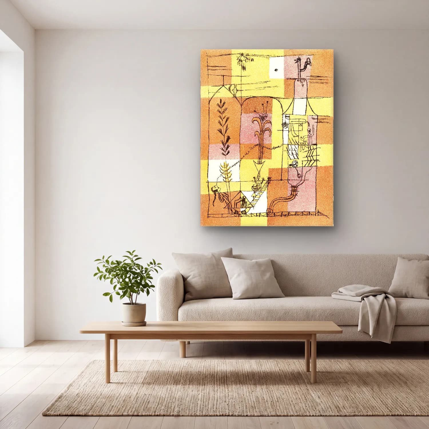 Paul Klee – In the Spirit of Hoffmann – Bej Tonlar cam tablo — açık renk salonda