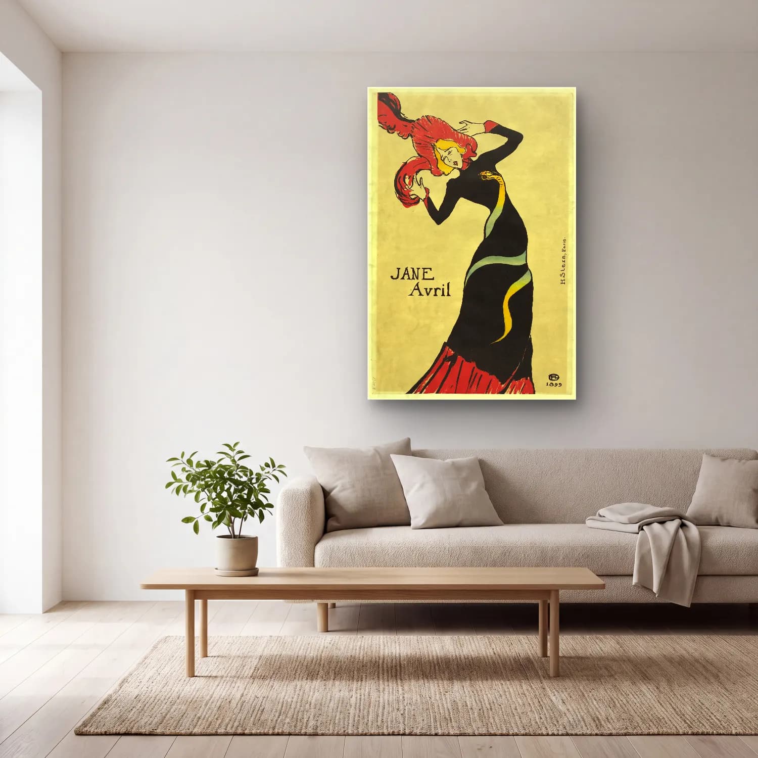 Vintage Poster Elbiseli Kadın No. 56 cam tablo — açık renk salonda