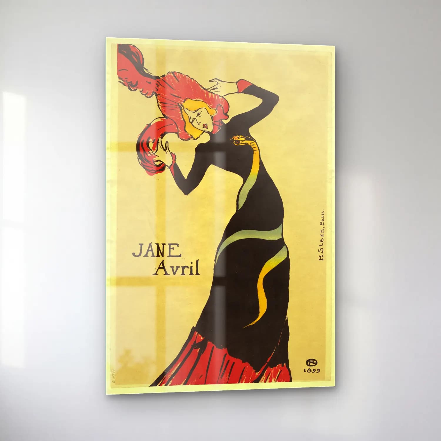 Vintage Poster Elbiseli Kadın No. 56 cam tablo — sol açıdan görünüm