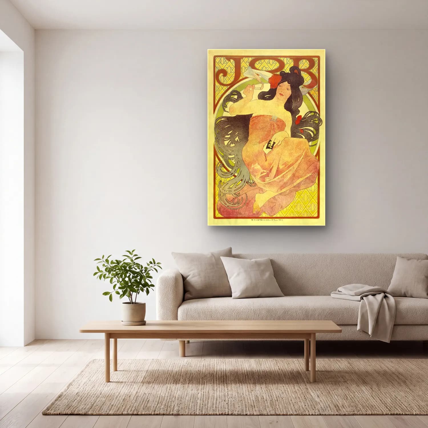 Alphonse Mucha – Job – Bej Tonlar cam tablo — açık renk salonda