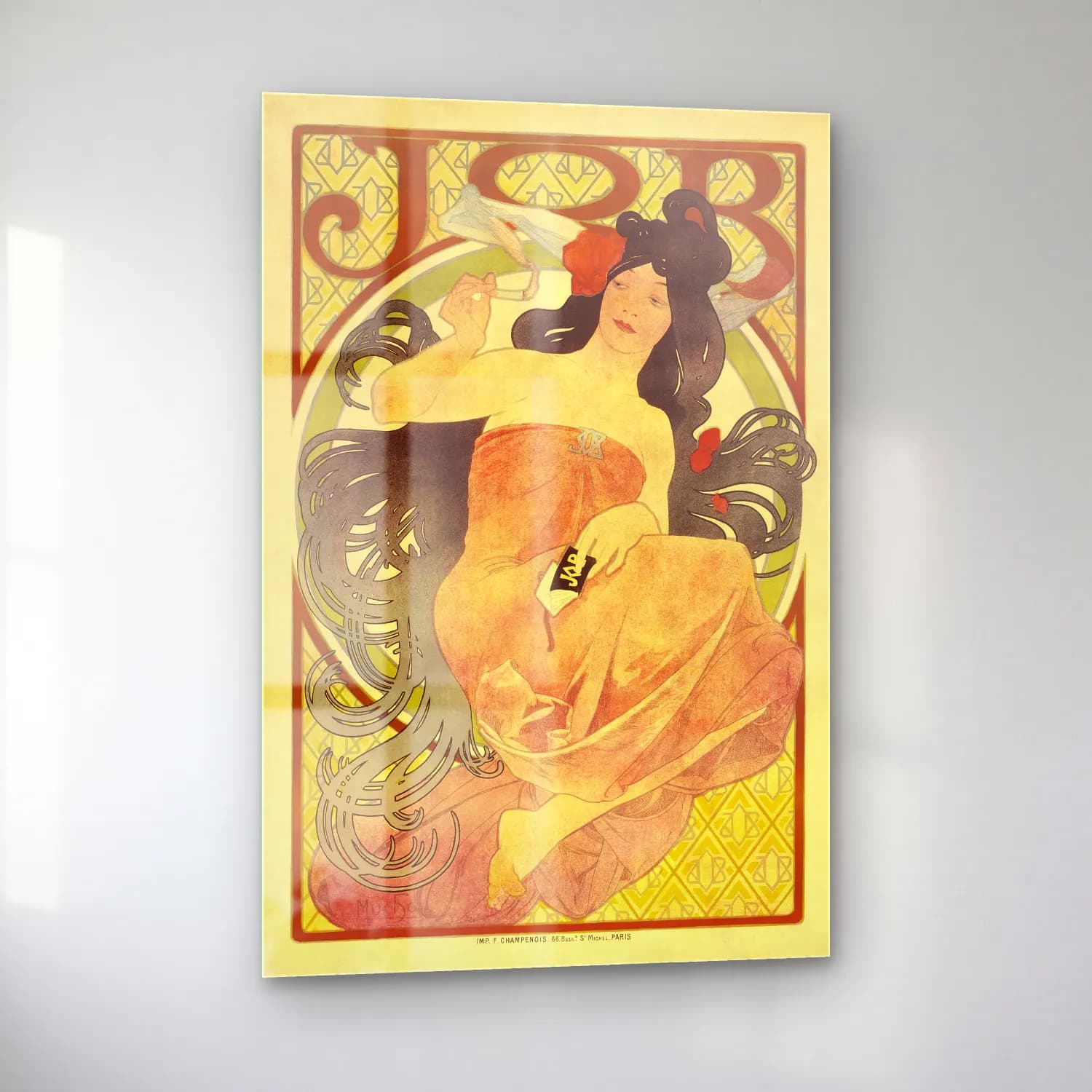 Alphonse Mucha – Job – Bej Tonlar cam tablo — sol açıdan görünüm