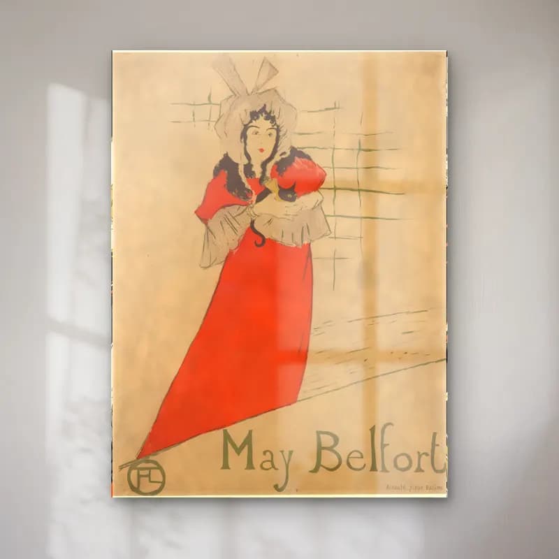 Henri de Toulouse Lautrec – May Belfort cam tablo — Henri de Toulouse Lautrec – May Belfort — vintage poster elbiseli kadın