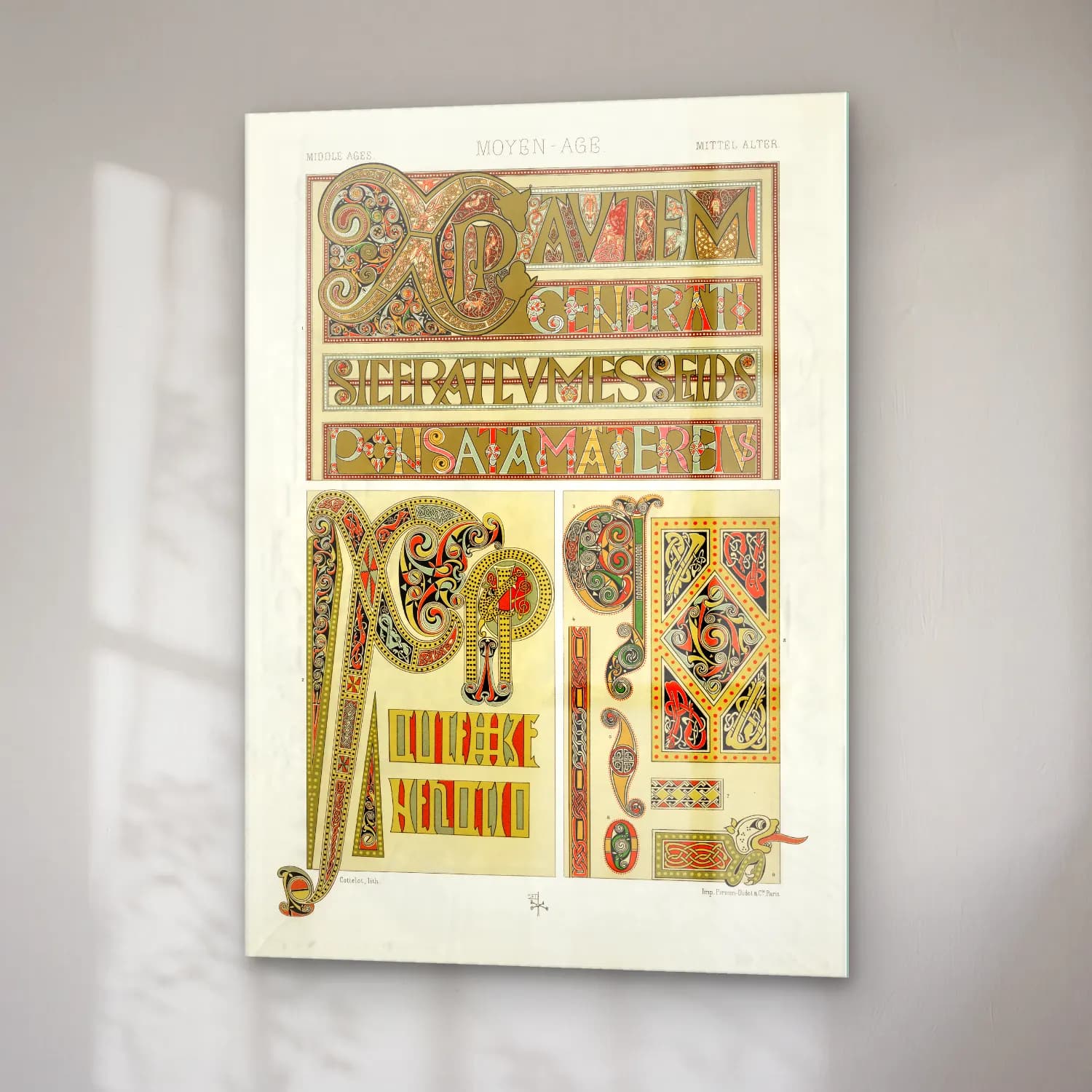Albert Racine – Middle-Ages pattern – Bej Tonlar cam tablo — sağ açıdan görünüm