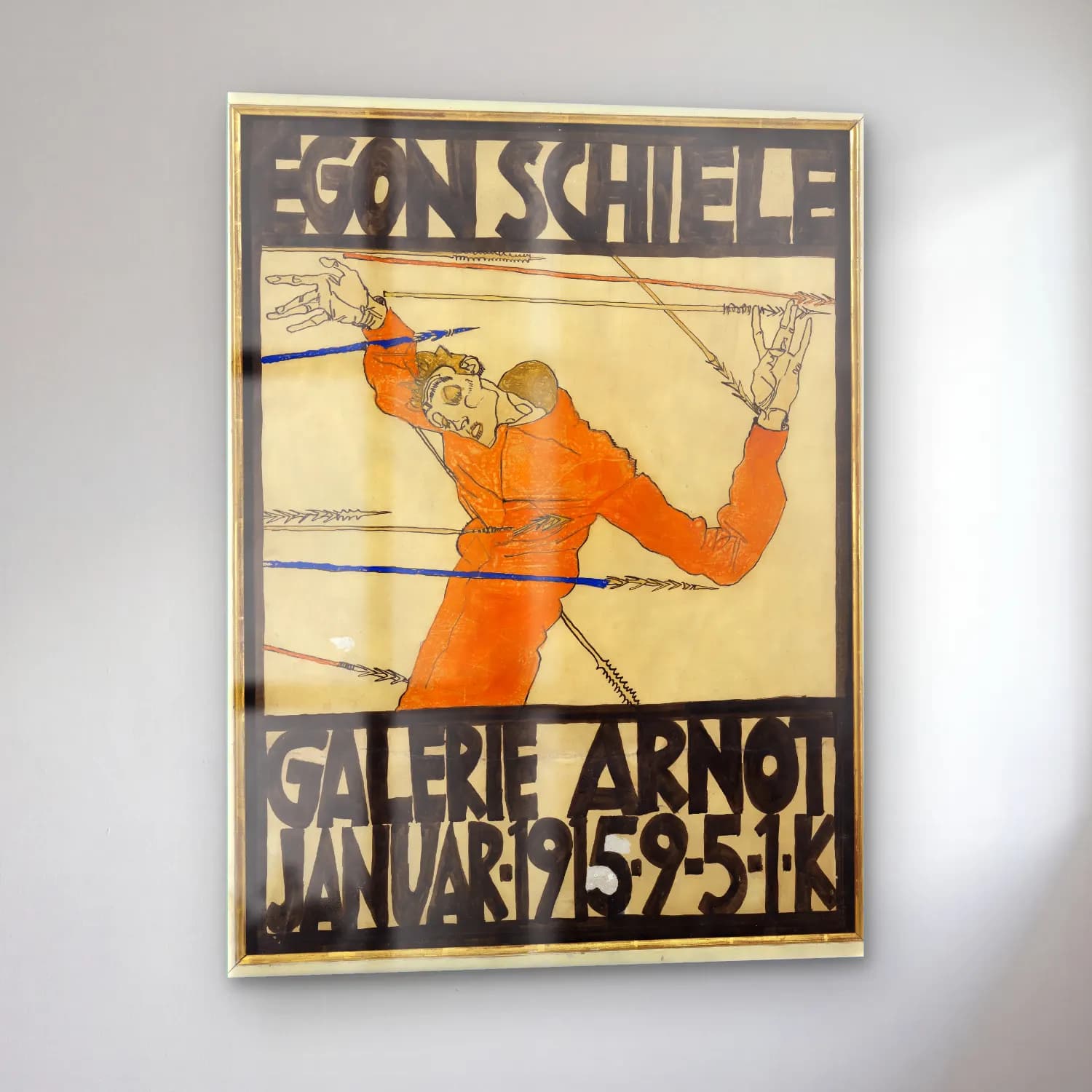 Egon Schiele – Plakat der Egon Schiele-Ausstellung in der Galerie Arnot cam tablo — sol açıdan görünüm