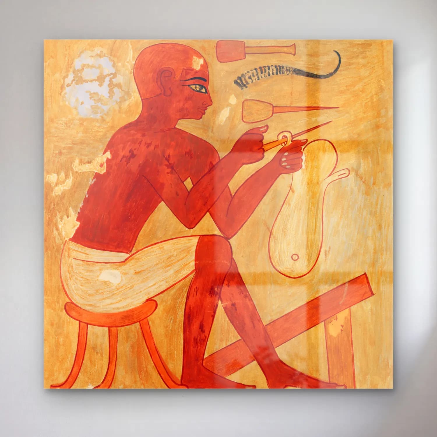 Nina de Garis Davies – Sandal Maker, Tomb of Rekhmire cam tablo — Nina de Garis Davies – Sandal Maker, Tomb of Rekhmire — vintage mitolojik sahne