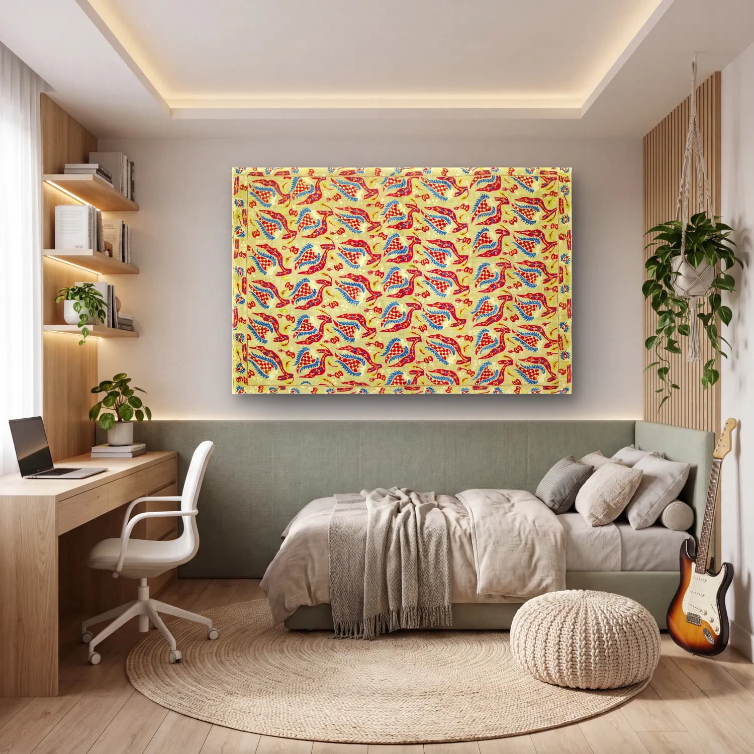 Boho Çiçek Deseni No. 112 cam tablo — genç odasında