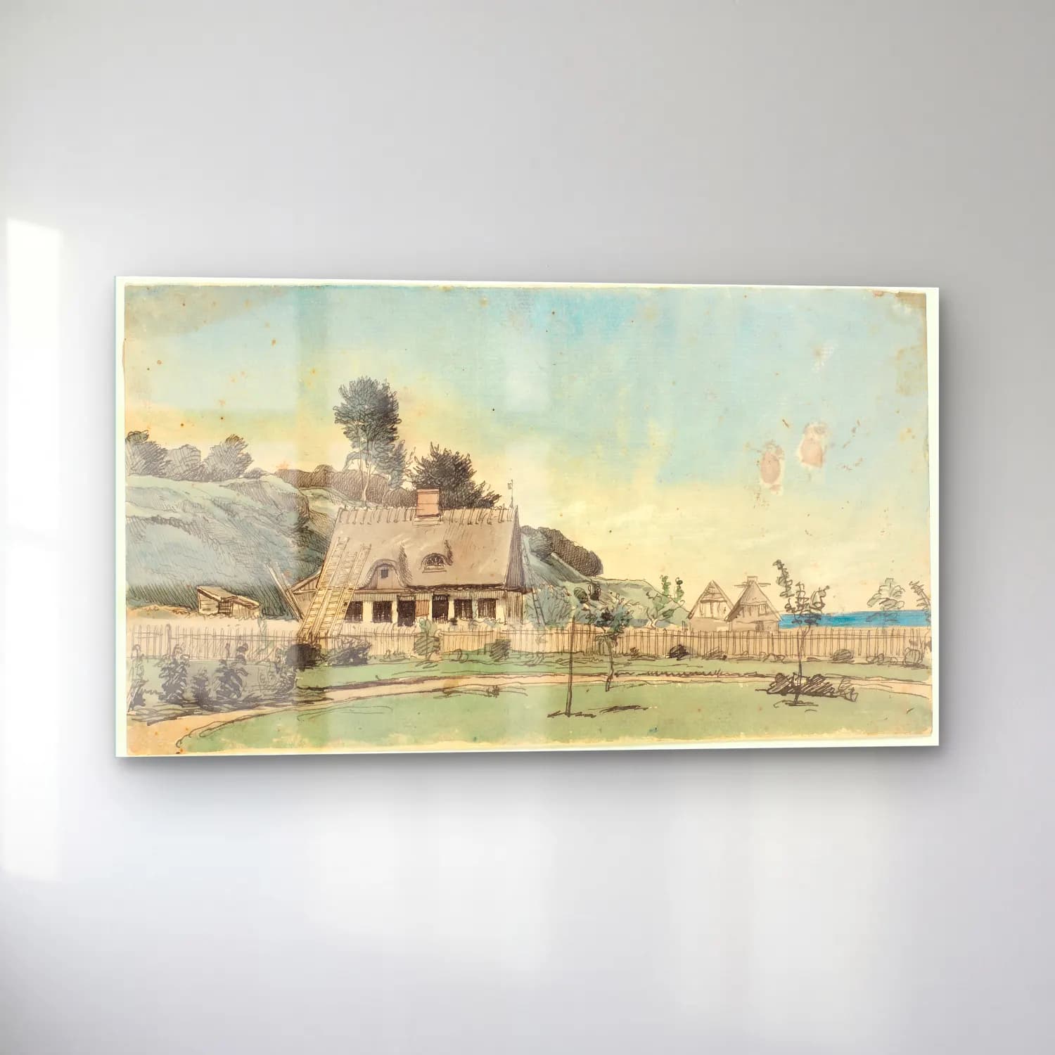 Vintage Kır Evi No. 30 cam tablo — sol açıdan görünüm