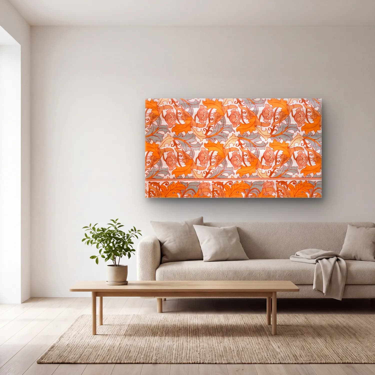 Boho Çiçek Deseni No. 110 cam tablo — açık renk salonda
