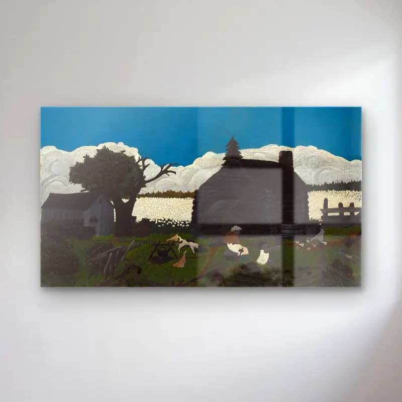 Yağlı Boya Kır Evi – Siyah Beyaz Tonlar cam tablo — Yağlı Boya Kır Evi – Siyah Beyaz Tonlar — yağlı boya kır evi