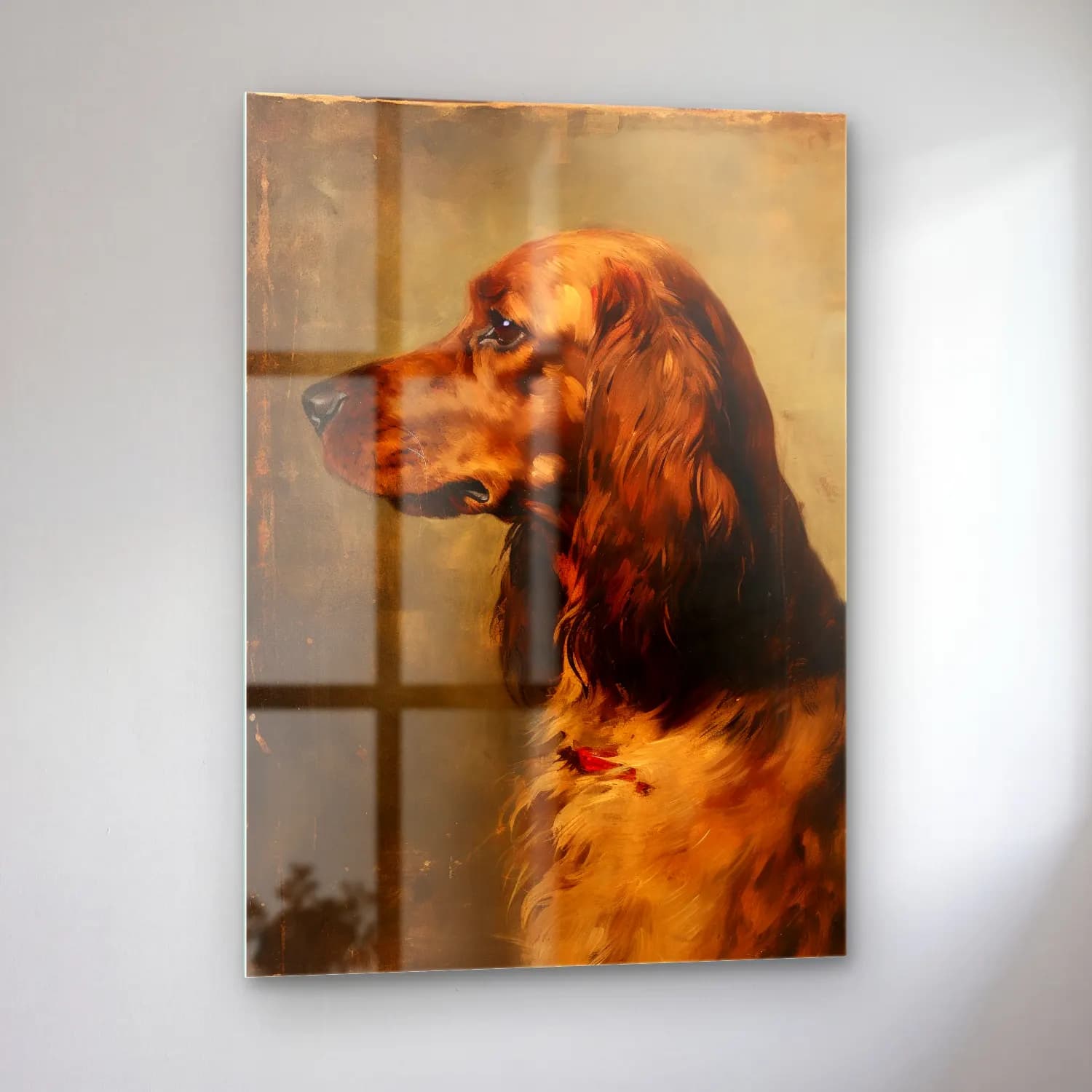 Yağlı Boya Köpek No. 27 cam tablo — sol açıdan görünüm