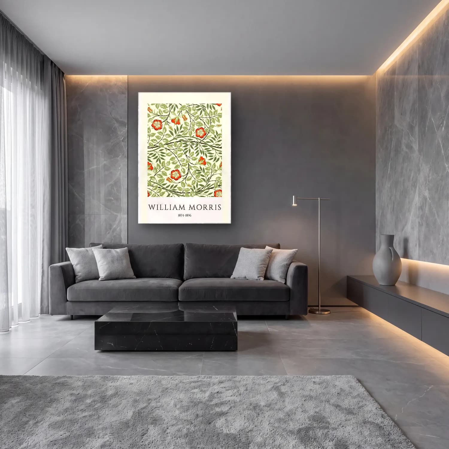 Botanik İllüstrasyon Çiçek Deseni No. 174 cam tablo — lüks salon duvarında