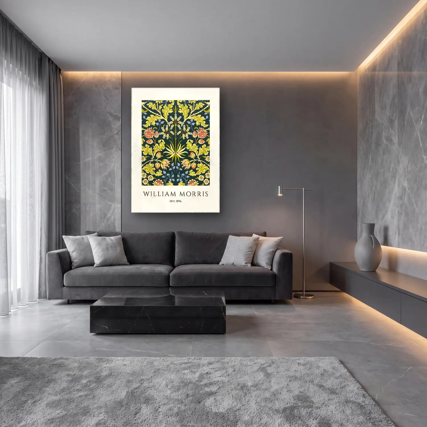 Botanik İllüstrasyon Çiçek Deseni No. 173 cam tablo — lüks salon duvarında