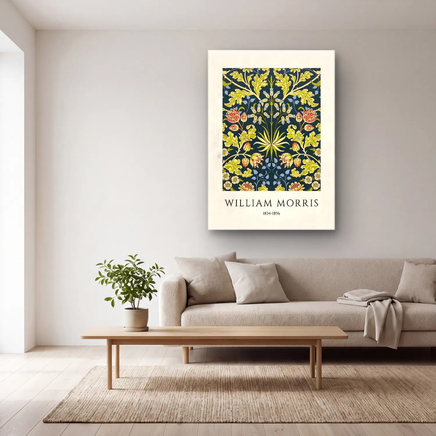 Botanik İllüstrasyon Çiçek Deseni No. 173 cam tablo — açık renk salonda
