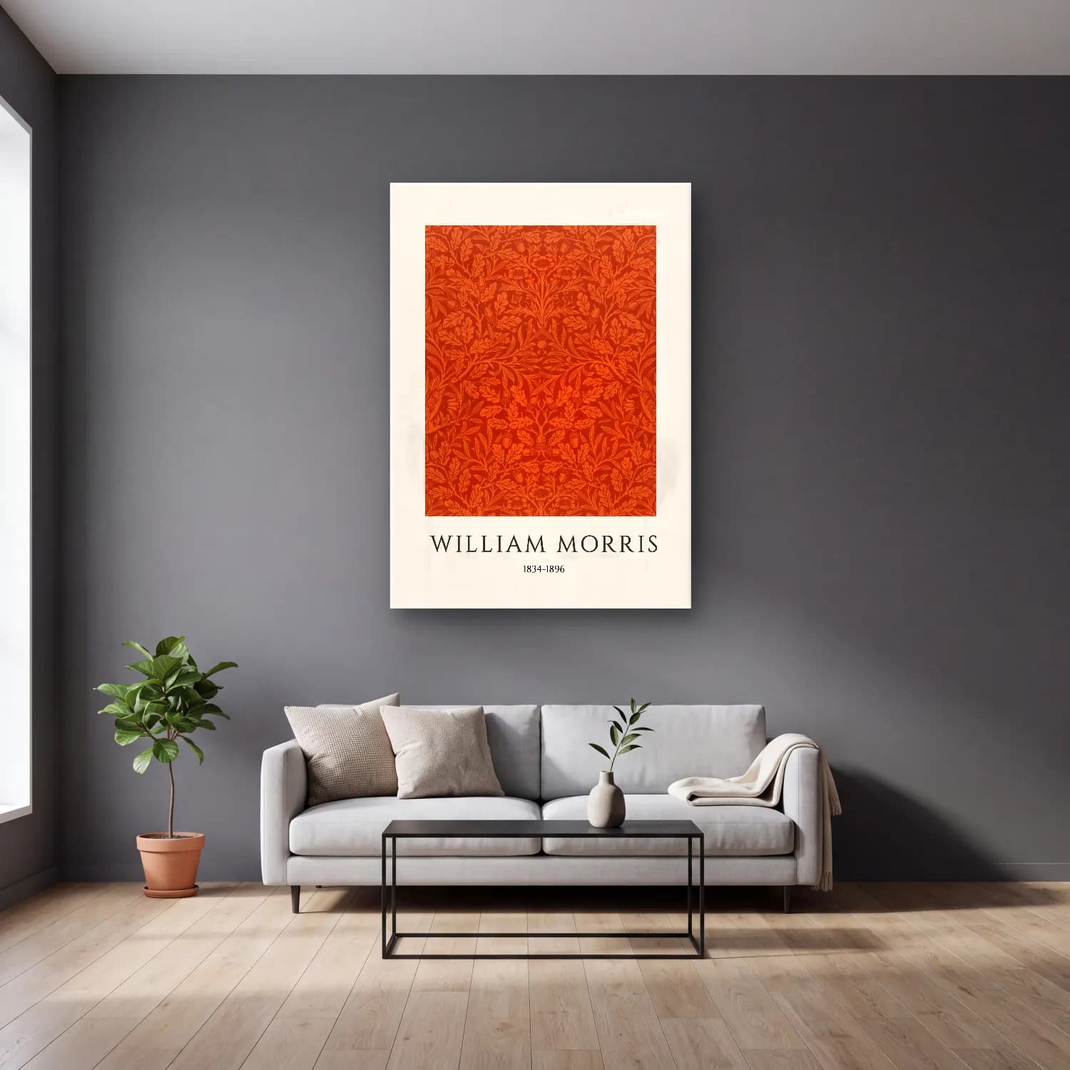 Botanik İllüstrasyon Çiçek Deseni No. 175 cam tablo — gri duvarlı salonda