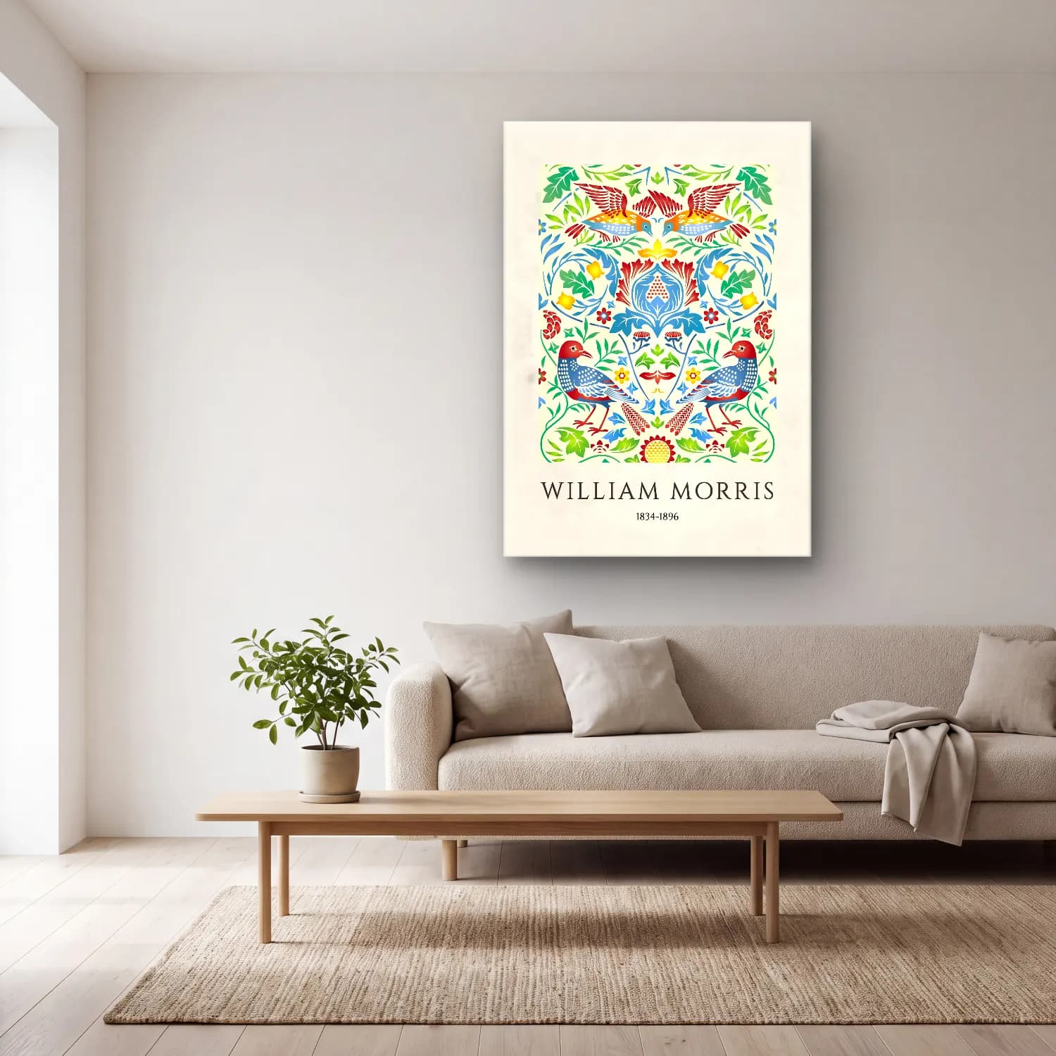 Maksimalist Çiçek Deseni No. 95 cam tablo — açık renk salonda