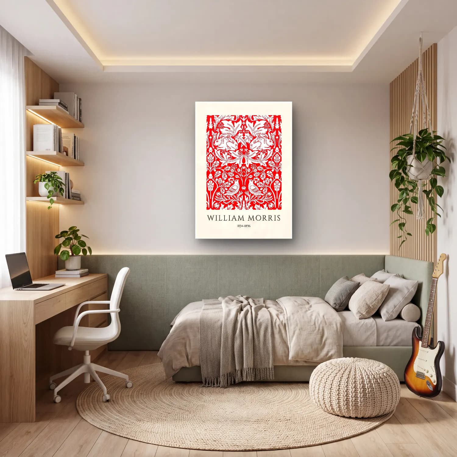 Siyah Beyaz Çiçek Deseni – Kırmızı Tonlar cam tablo — genç odasında