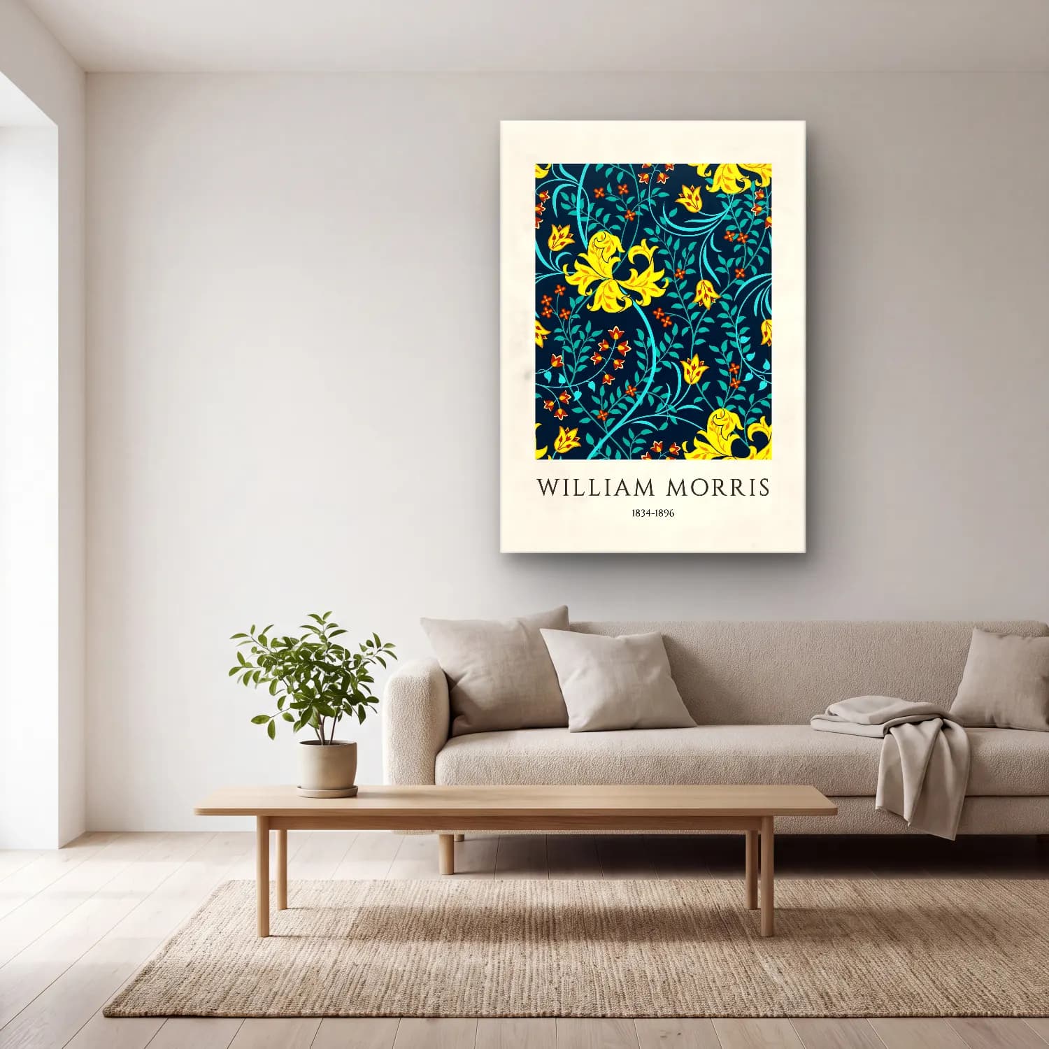 Maksimalist Çiçek Deseni No. 98 cam tablo — açık renk salonda