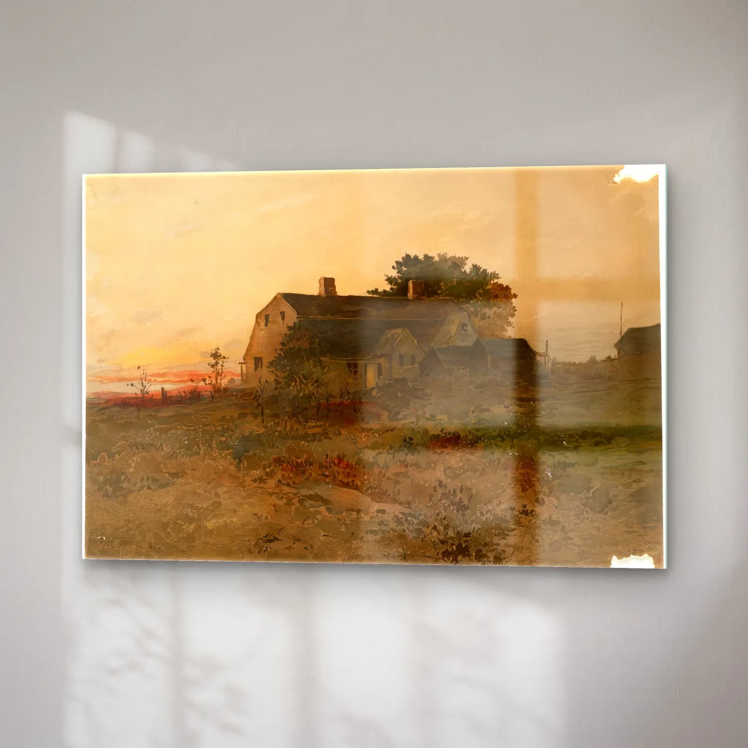 Suluboya Kır Evi No. 38 cam tablo — sağ açıdan görünüm