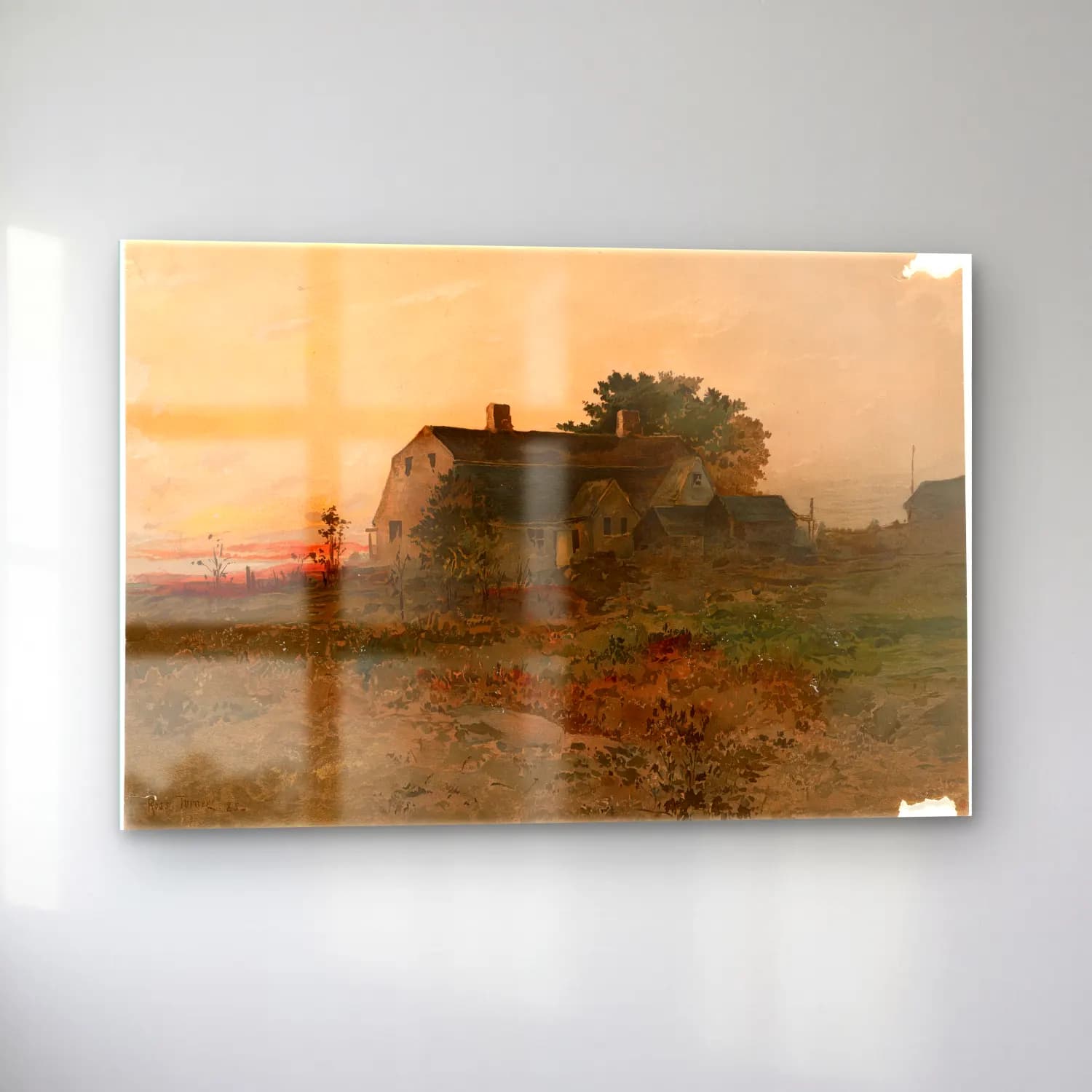 Suluboya Kır Evi No. 38 cam tablo — sol açıdan görünüm