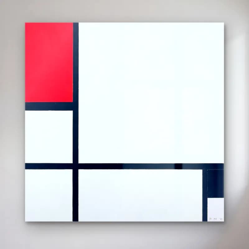Piet Mondrian – Composition No. I, with red and black cam tablo — Piet Mondrian – Composition No. I, with red and black — modern soyut dama deseni